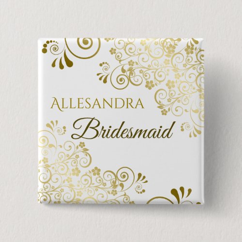 Elegant Gold Frills Bridesmaid Wedding Name Tag Button