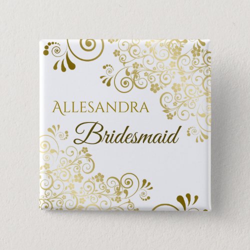 Elegant Gold Frills Bridesmaid Wedding Name Tag Button