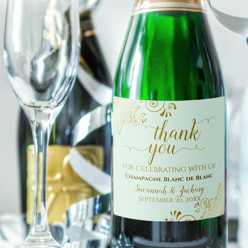 Elegant Gold Frills Mint Green Wedding Thank You Sparkling Wine Label