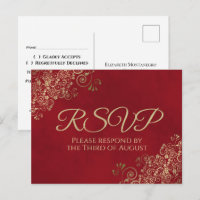 Elegant Gold Frills on Crimson Red Wedding RSVP