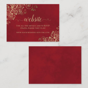 Elegant Gold Frills on Crimson Red Wedding Website Enclosure Card