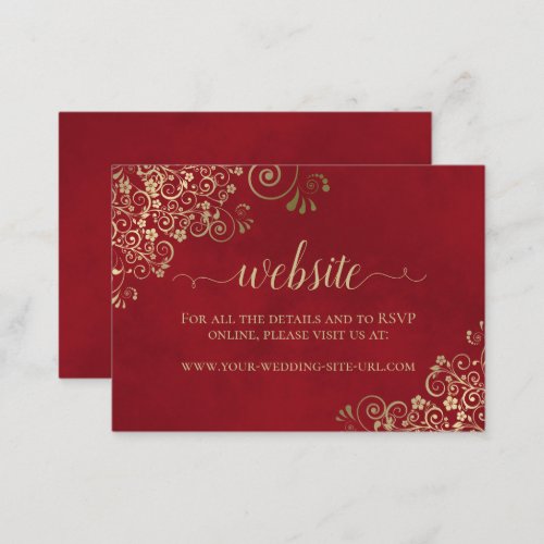Elegant Gold Frills on Crimson Red Wedding Website Enclosure Card