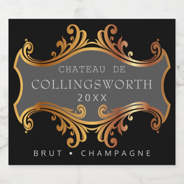 Elegant Gold Full Size Sparkling Wine Bottle Label (Single Label)
