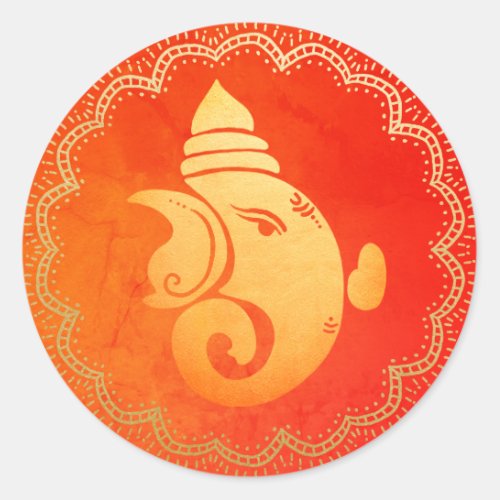 Elegant Gold Ganapati Indian Hindu God Red  Classic Round Sticker
