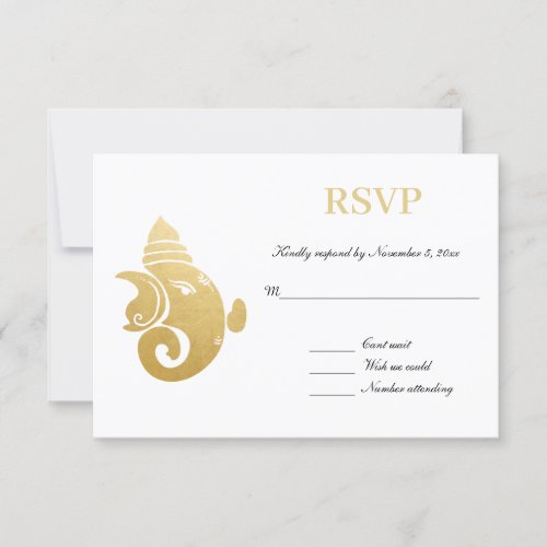 Elegant Gold Ganapati  Indian Wedding RSVP Invitation