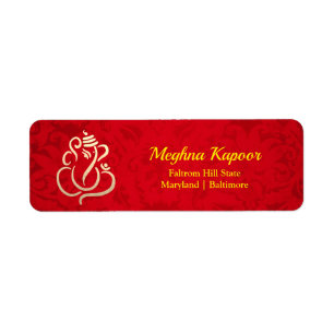 Elegant Gold Ganesh/ Indian God Damask Red Label