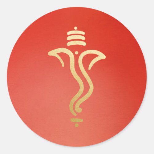 Elegant Gold Ganesh Indian God Red Classic Round Sticker