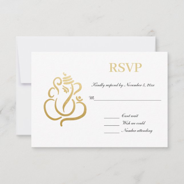 Elegant Gold Ganesh | Indian Wedding RSVP Invitation (Front)