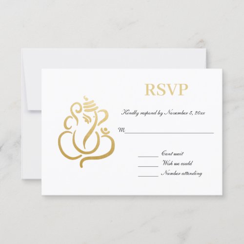 Elegant Gold Ganesh  Indian Wedding RSVP Invitation