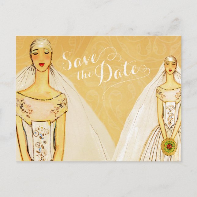 Elegant Gold Gay Lesbian Save the Date Announcement Postcard (Front)