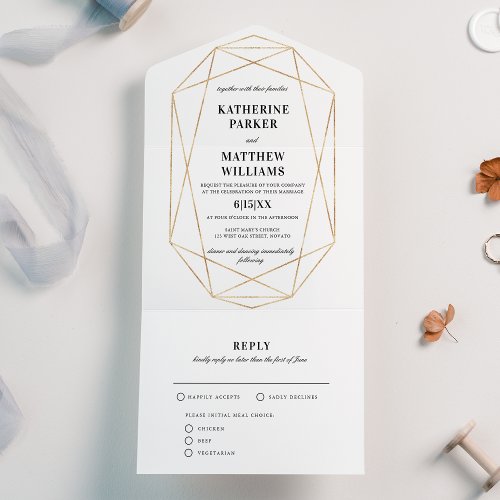 Elegant Gold Gem Wedding All In One Invitation