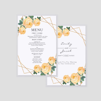 Elegant Gold Geo Orange Floral Wedding Laminated Menu