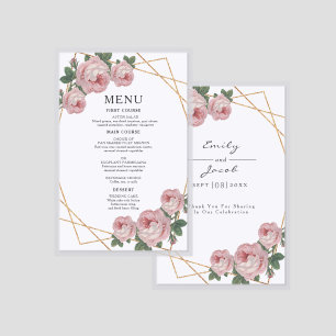 Elegant Gold Geo Pink Floral Wedding Laminated Menu