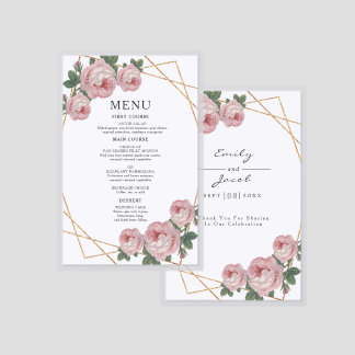 Elegant Gold Geo Pink Floral Wedding Laminated Menu