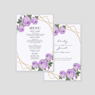 Elegant Gold Geo Purple Floral Wedding Laminated Menu