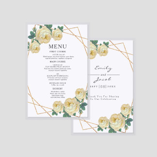Elegant Gold Geo Yellow Floral Wedding Laminated Menu