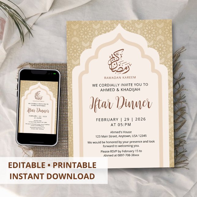 Elegant Gold Geometric Arch Ramadan Iftar Dinner Invitation (Creator Uploaded)