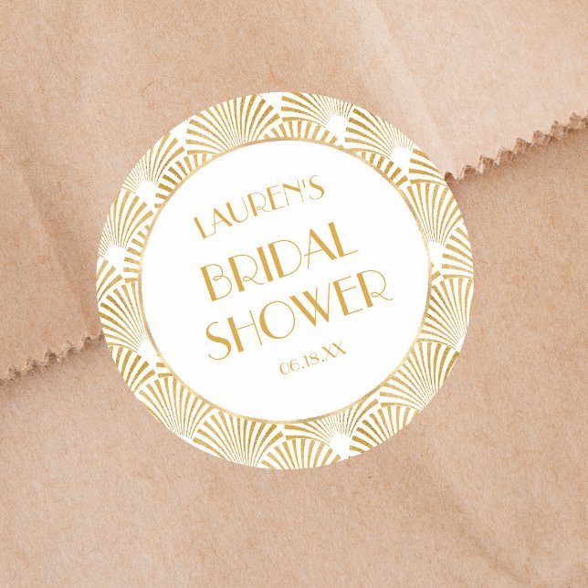 Elegant Gold Geometric Art Deco Bridal Shower Classic Round Sticker (Creator Uploaded)