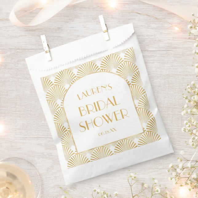 Elegant Gold Geometric Art Deco Bridal Shower Favor Bag (Clipped)