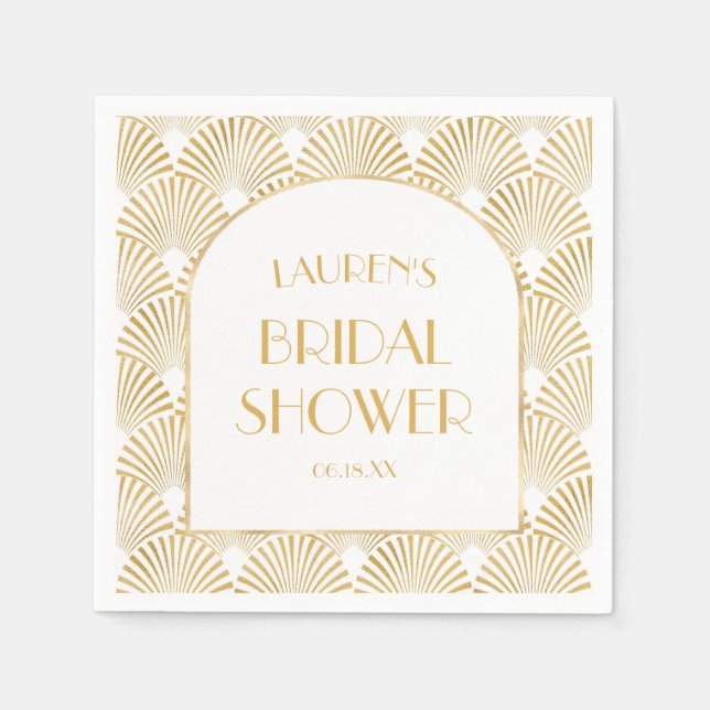 Elegant Gold Geometric Art Deco Bridal Shower Napkins (Front)