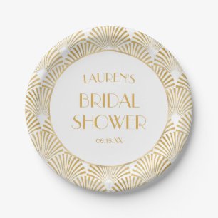 Elegant Gold Geometric Art Deco Bridal Shower Paper Plates