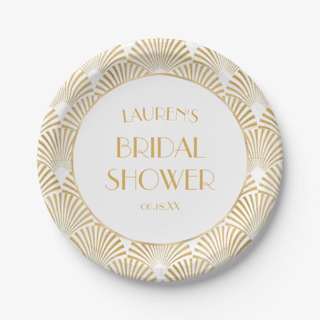 Elegant Gold Geometric Art Deco Bridal Shower Paper Plates (Front)