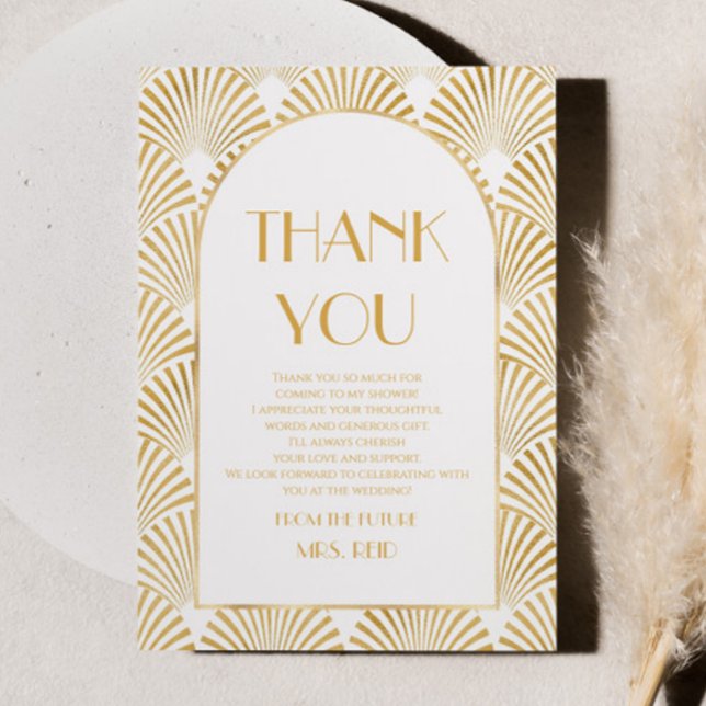 Elegant Gold Geometric Art Deco Bridal Shower Thank You Card (Creator Uploaded)