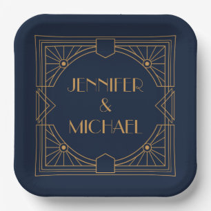 Elegant gold geometric Art Deco design Paper Plates