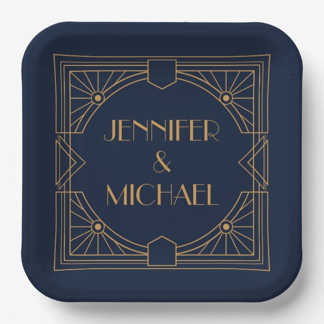 Elegant gold geometric Art Deco design  Paper Plates (Front)