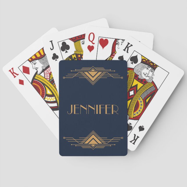 Elegant gold geometric Art Deco design Poker Cards (Back)