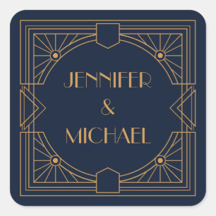 Elegant gold geometric Art Deco design Square Sticker