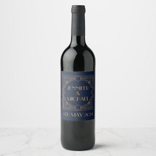 Elegant gold geometric Art Deco design  Wine Label (Front)