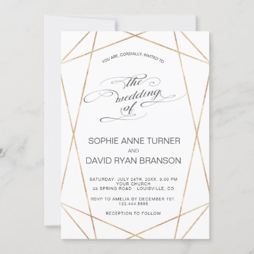 Elegant Gold Geometric Calligraphy Wedding Invitation