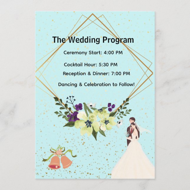 Elegant Gold Geometric Dusty Blue Wedding Program  (Front)