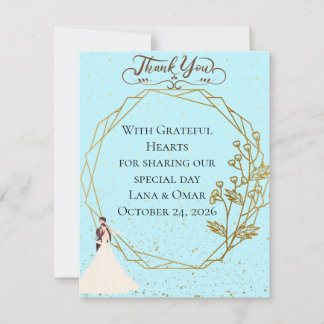 Elegant Gold Geometric Dusty Blue Wedding Thank You Card
