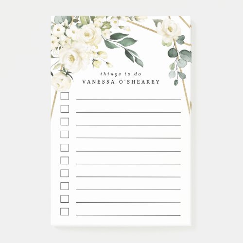 Elegant Gold Geometric Floral Greenery To Do List Post_it Notes