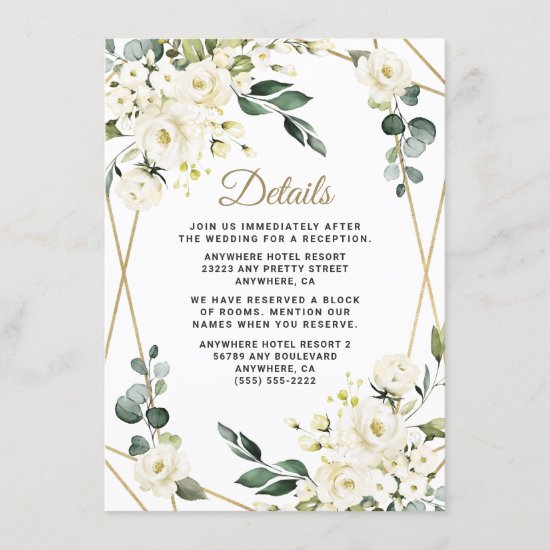 Elegant Gold Geometric Floral Greenery Wedding Enclosure Card