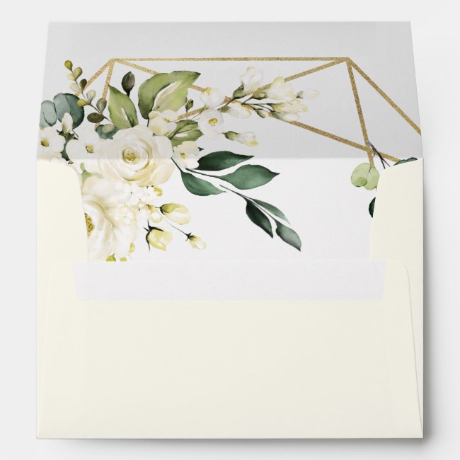Elegant Gold Geometric Floral Greenery Wedding Envelope