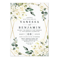 Elegant Gold Geometric Floral Greenery Wedding Invitation