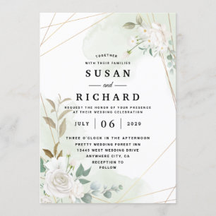 Elegant Gold Geometric Floral Greenery Wedding Invitation