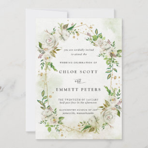 Elegant Gold Geometric Floral Greenery Wedding Invitation