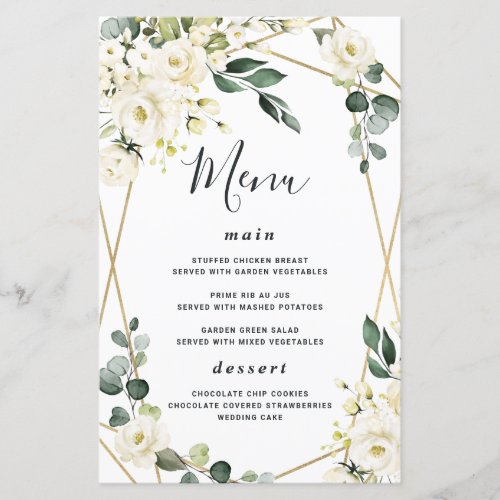 Elegant Gold Geometric Floral Wedding Menu Cards
