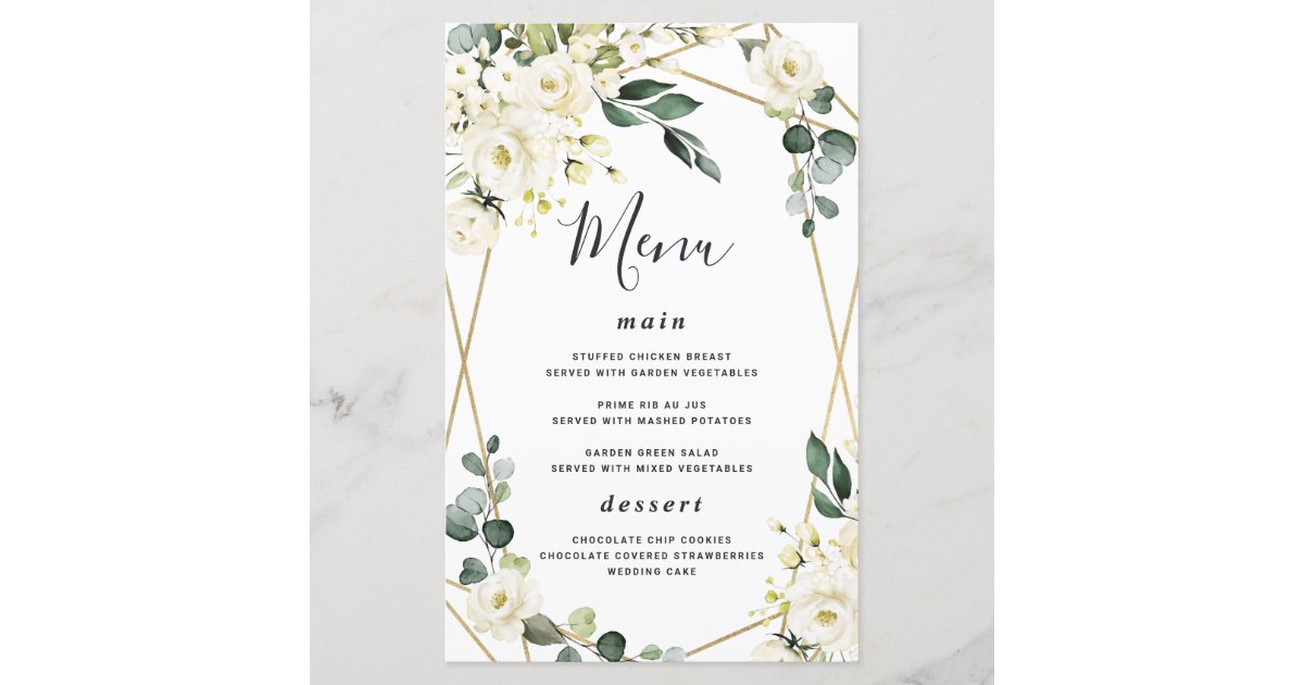Elegant Gold Geometric Floral Wedding Menu Cards Zazzle Com