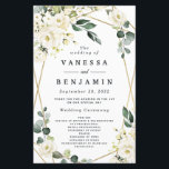 Elegant Gold Geometric Floral Wedding Programs<br><div class="desc">Template features an elegant printed gold colored geometric frame decorated with watercolor flowers in neutral shades, such as - white, ivory, champagne, and more. The floral elements consist of roses, peonies, hydrangea and baby's breath. This modern design also features greenery, eucalyptus, leaf elements and more for a very unique look...</div>