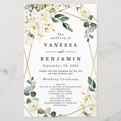 Elegant Gold Geometric Floral Wedding Programs