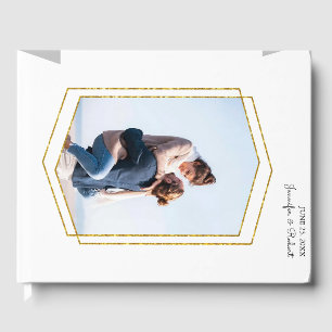 Elegant Gold Geometric Frame Photo Wedding Guest Book