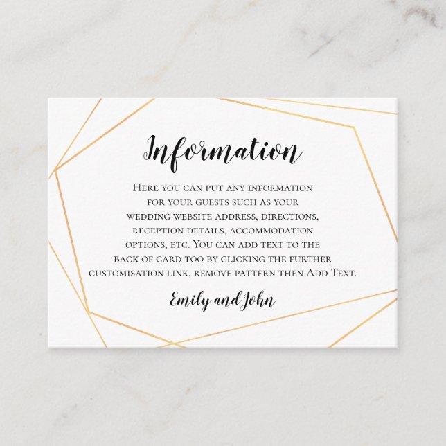 Elegant Gold Geometric Frame Wedding Details Enclosure Card (Front)