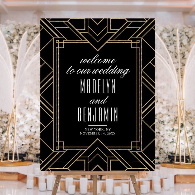 Elegant Gold Geometric Gatsby Wedding Welcome Sign (Creator Uploaded)