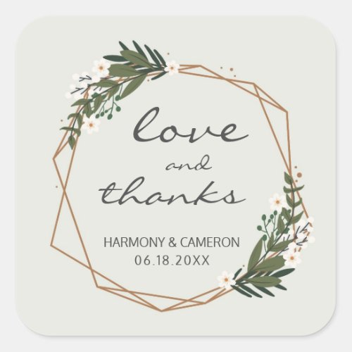 Elegant Gold Geometric Greenery Boho Wedding Square Sticker