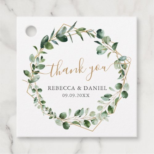Elegant Gold Geometric Greenery Wedding Thank You Favor Tags